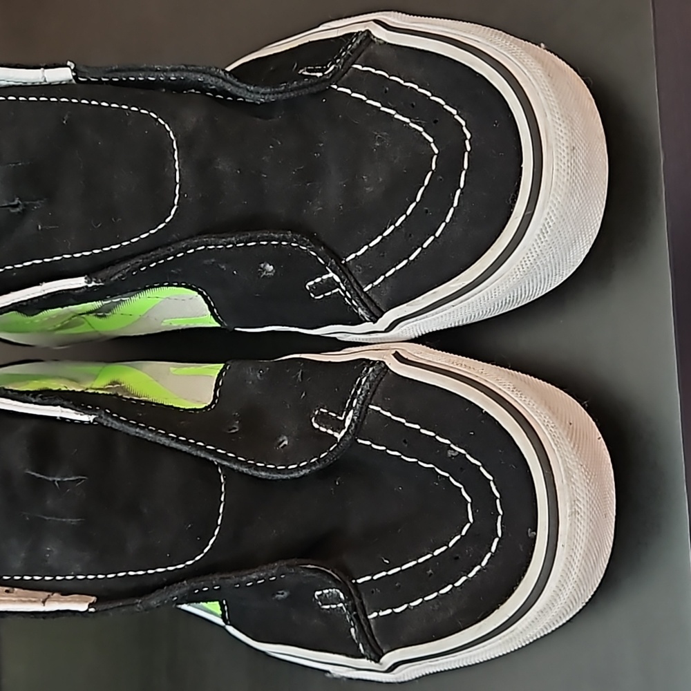 Vans SK8-Hi black suede with neon flames high top sneakers W9.5, M8 - Picture 10 of 12